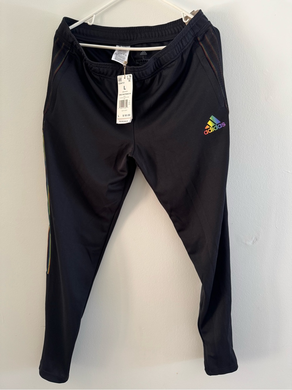 adidas Black Athletic Pants with Rainbow Logo Special Pride Edition. Sz: L